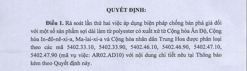 NHẬP KHẨU SỢI POLYESTER TỪ TRUNG QUỐC
